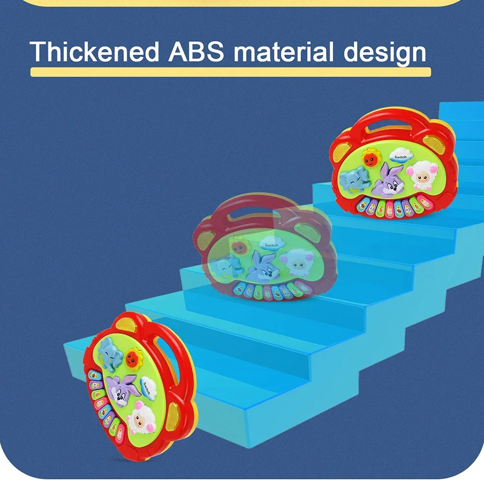 Juego de teclado de Piano de dibujos animados para niños con sonidos de animales luz intermitente música instrumento de bebé juguetes musicales juguetes educativos regalos para niños