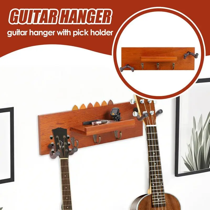 Wall Mount Guitar Hanger Wooden Guitar Wall Rack Space-Saving Bass Organizer Holder For Banjo Mandolin Ukulele Storage Shelf