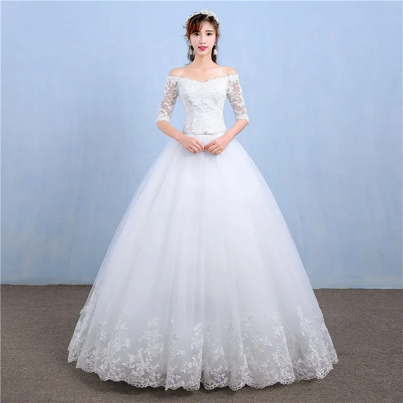 Off Shoulder Wedding Dresses Half Sleeve Ball Gown Classic Lace Bridal Gown Elegant Vestido De Noiva Robe De Mariee Plus Size