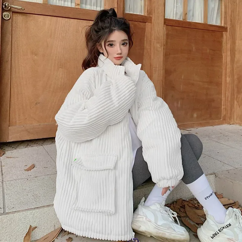 2025 Winter New Cotton-padded Coat Women Overcoat Couple's New Corduroy Cotton Coat Work Loose Thick Parka Student Cotton Jacket