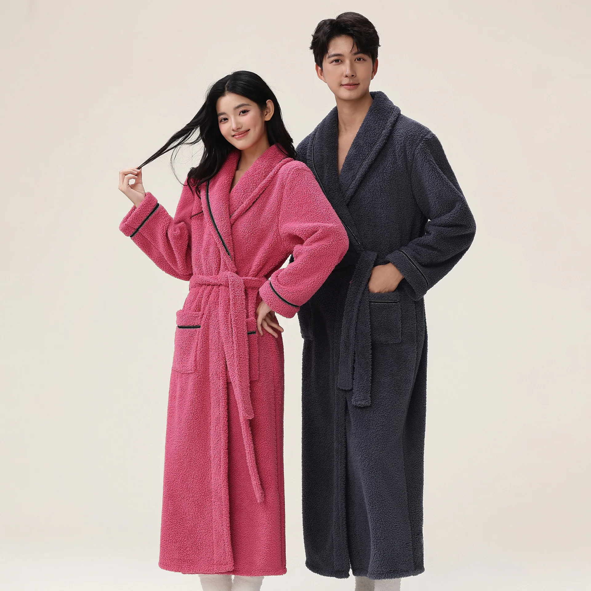 

2025 Winter New Warm Flannel Robe Women And Men Sleepwear Lengthed Kimono Bathrobe Gown Intimate Lingerie Loungewear Pajamas