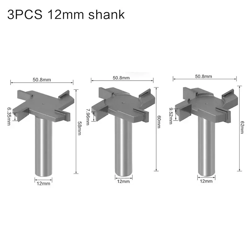 

1pc 1/2"12mm Shank 4 Edge T Type Slotting Cutter Woodworking Tool Router Bits For Wood Industrial Grade Milling