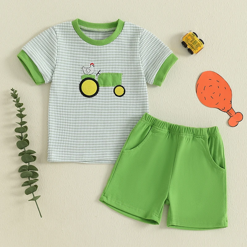 

Lioraitiin Summer Baby Girls Shorts Set Short Sleeve Stripes Embroidery T-shirt with Elastic Waist Shorts Outfit