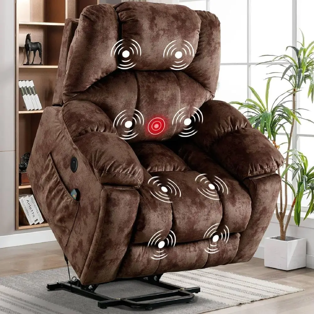 

Luxury Power Recliner with Massage, Heat, USB Port & Cup Holders - Camel Brown