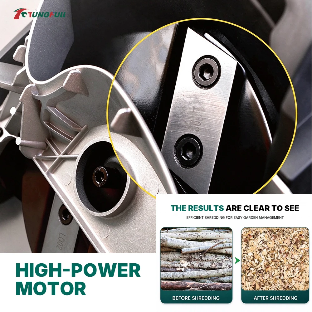 Portable Electric Wood Shredder Chipper 4500 RPM 45L Bin Garden Branch Mulcher for Yard Twigs Leaf Wood Chip Making