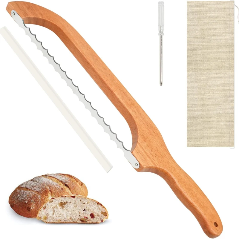 Wooden Bread Knife Saw Sandwich Slicer Method Stick Face Toast Saw Anti Bending Wooden Bread Cutter,Sourdough Bread Slicer