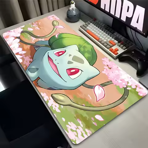 Anime Mouse Pad Computer Gaming Accessories Desk Mat P-pokemon Bulbasaur Gamer Playmat Office Deskmat Mousepad Large Pc Carpet