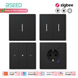 BSEED Zigbee 1/2/3/4Gang Smart Light Switches Mechanical Click Buttons Roller Shutter Blinds Switch EU Wall Socket With 20W USBC