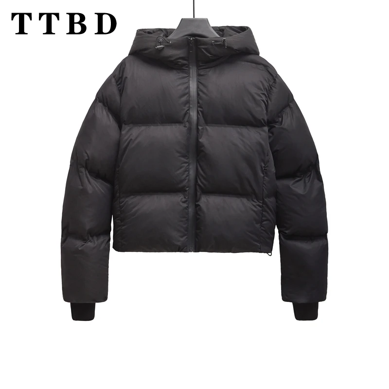 TTBD 2024 Winter Female Casual Long Sleeve Padded Jacket Outerwear Sophisticated Autumn Lady Hooded Collar Coat Keep warm Hoodie