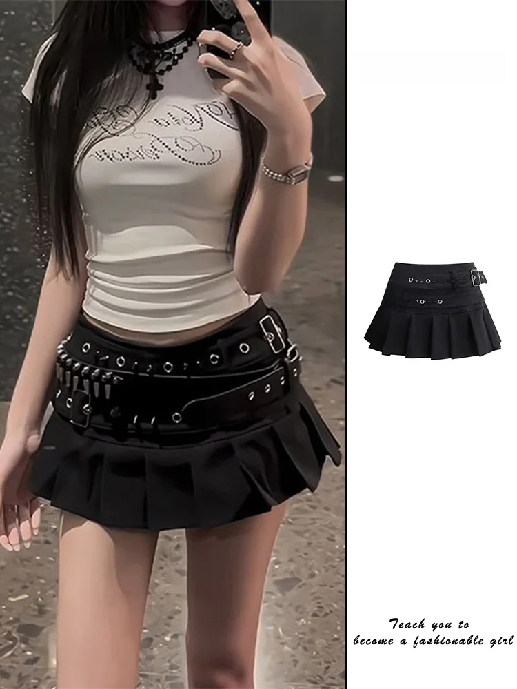 

Женская летняя юбка с заклепками и низкой талией, плиссированная антилегкая юбка Y2K Abi, винтажная винтажная юбка для поездок на работу