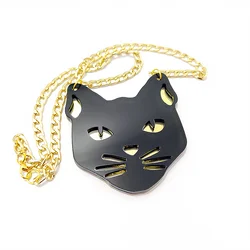 KUGUYS Fashion Jewelry Black Cat Head Large Pendant Necklaces for Women HipHop Mens Animal Necklace Summer Accessories