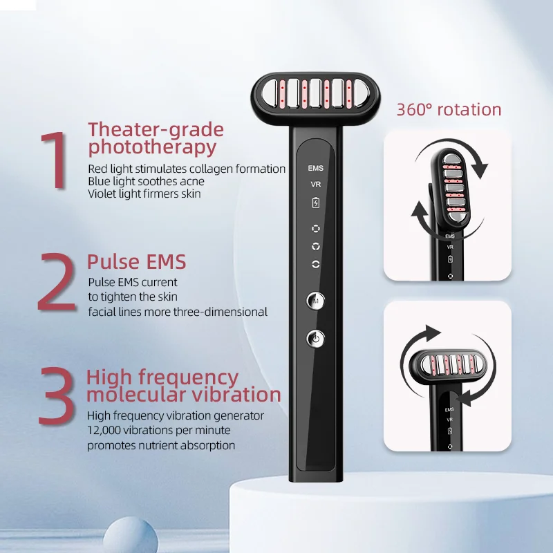 2024 Newest Beauty Products 360 Degree Beauty Wand Travel skincare devices Light Therapy Micro-current and Vibration