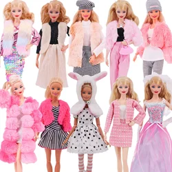 4 unids/set chaleco de piel abrigo + vestido/traje Casual para Barbies 11,8 pulgadas accesorios de ropa para muñecas chaqueta de felpa celebridad, regalo para niños