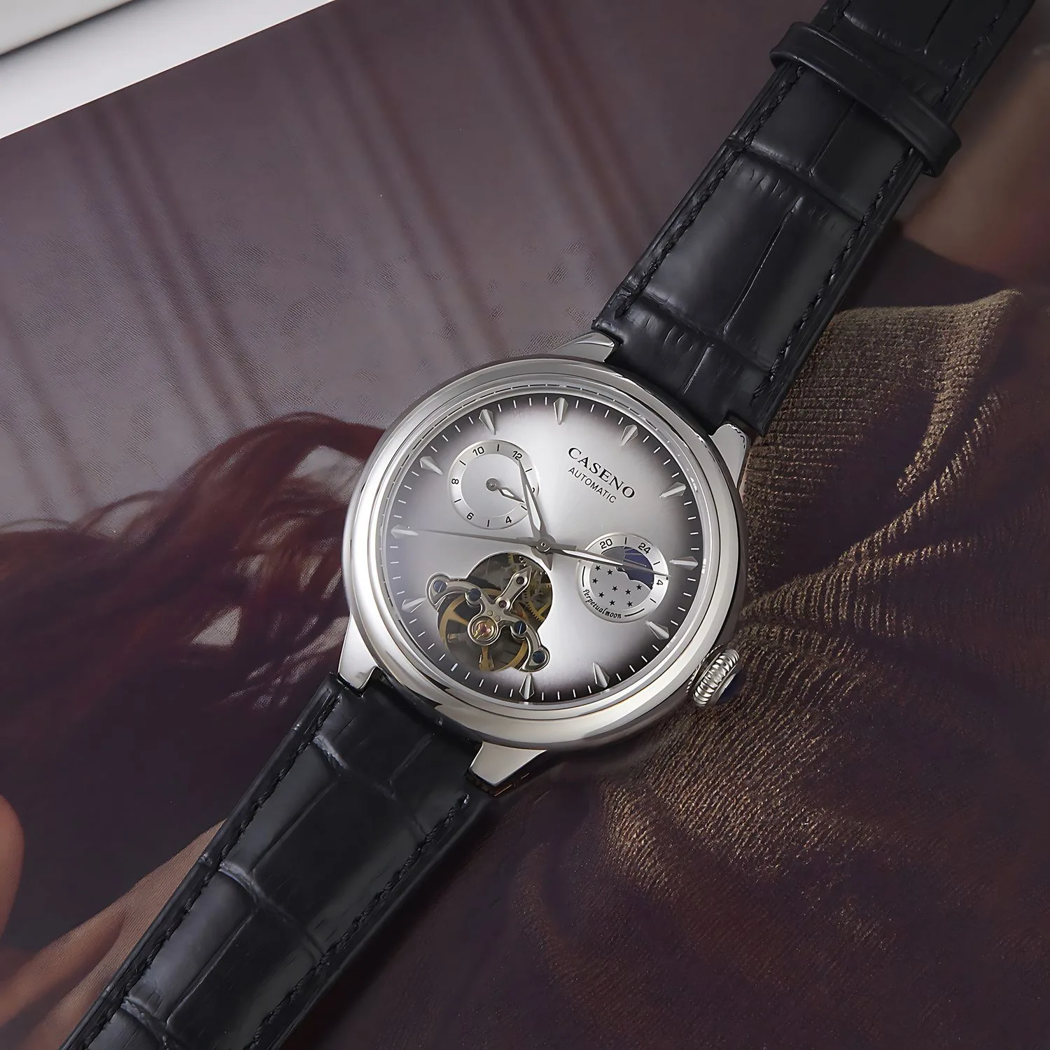 CASENO-reloj mecánico totalmente automático de acero de precisión, Tourbillon con brillo nocturno fuerte, 6996GTH