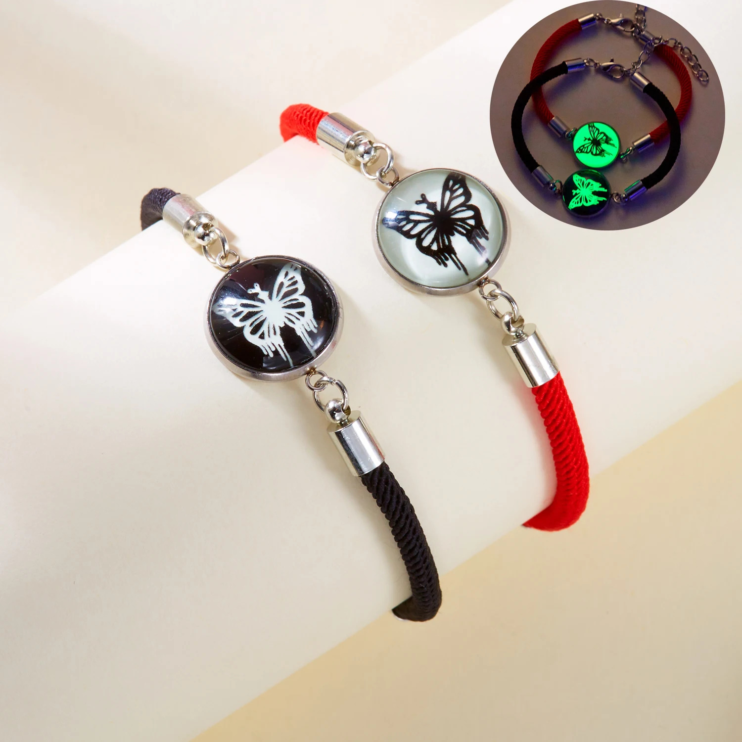 

2 pcs Fashion Luminous Butterfly Matching Bracelets Set for Women Classic Sun Moon Beaded Bracelets Couple Charm Jewelry Gift