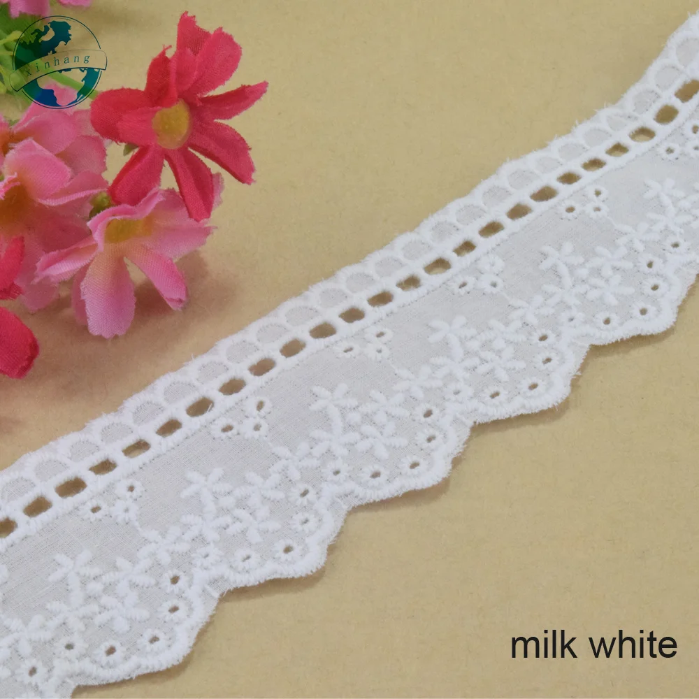 4.5cm Wide Embroidery White Lace 100% Cotton Fabric Sewing Ribbon Trim Wedding Dress DIY Dolls Colthes Curtain Accessories #4317