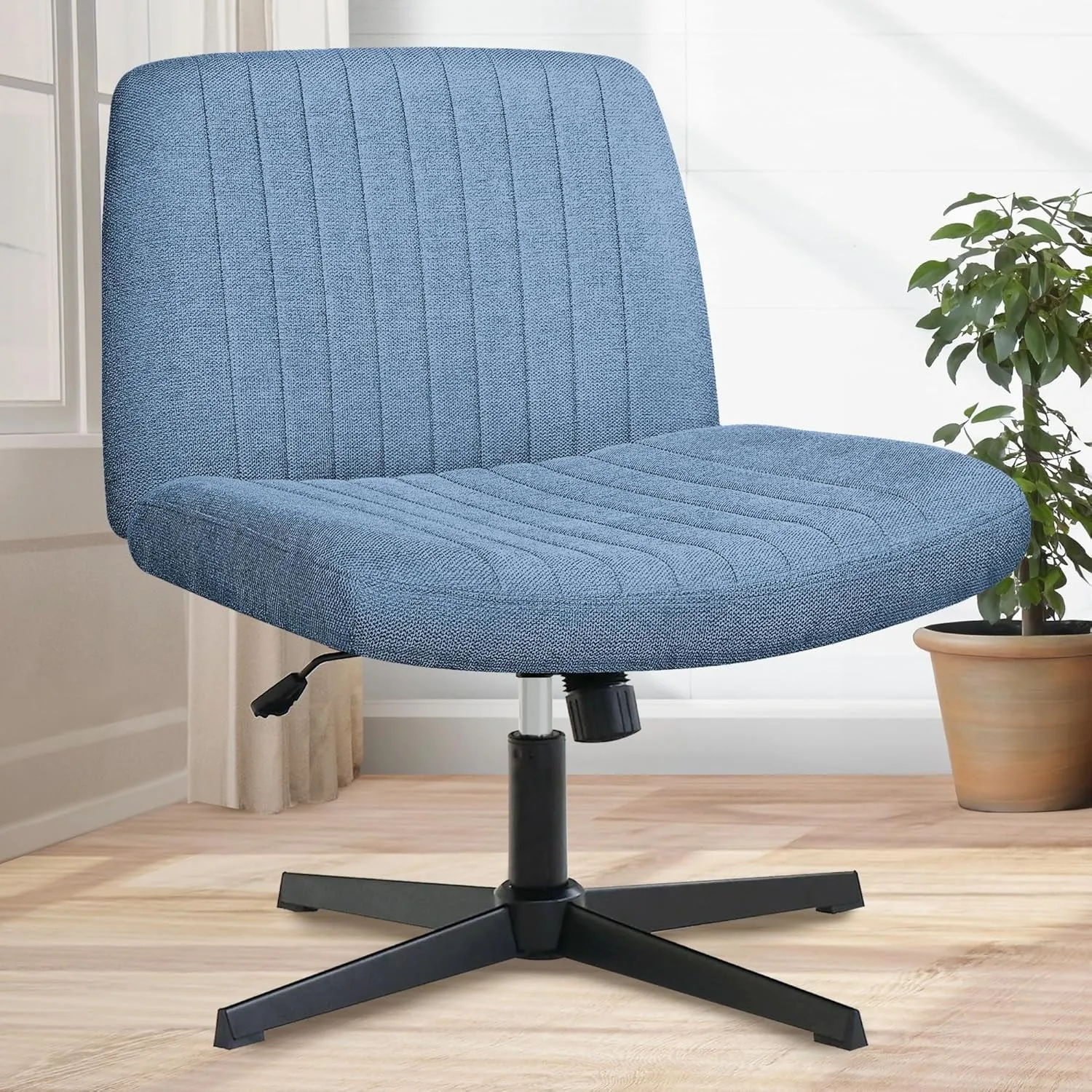 

Criss Cross Chair No Wheels Comfy Cross Legged Office Desk Armless Wide Vanity Makeup Chair Adjustable Computer for Home Office