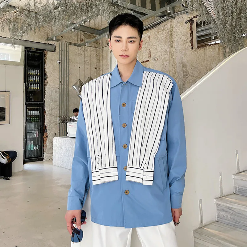 WVGA New Spring Autumn Men's College Style Korean Design Patchwork Long Sleeved Shirt Niche Chic Casual Non-Iron Tops Ins W23781