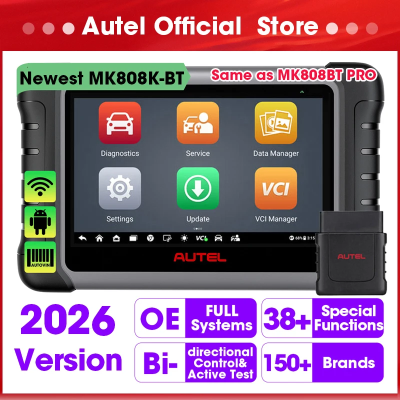 Autel MaxiCOM MK808K-BT OBD2 Scanner Automotivo Car Diagnostic Scan Tool MK808K BT OBD 2 Code Reader Key Coding Active Test