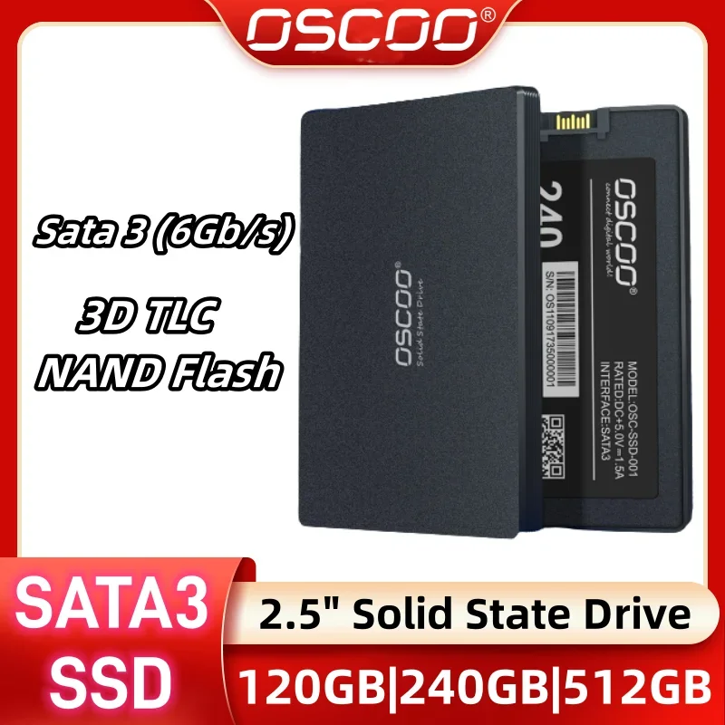 OSCOO SSD SATA3 2.5inch Hard Disk 120GB 240GB 512GB 3D TLC NAND Flash Internal SSD for Internal Desktop Laptop