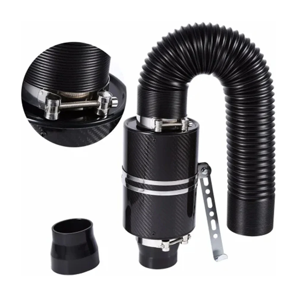 1 Set Universal Car 3 inch Carbon Fibre Cold Air Filter Feed Enclosed Intake Induction Pipe Hose Kit Universal