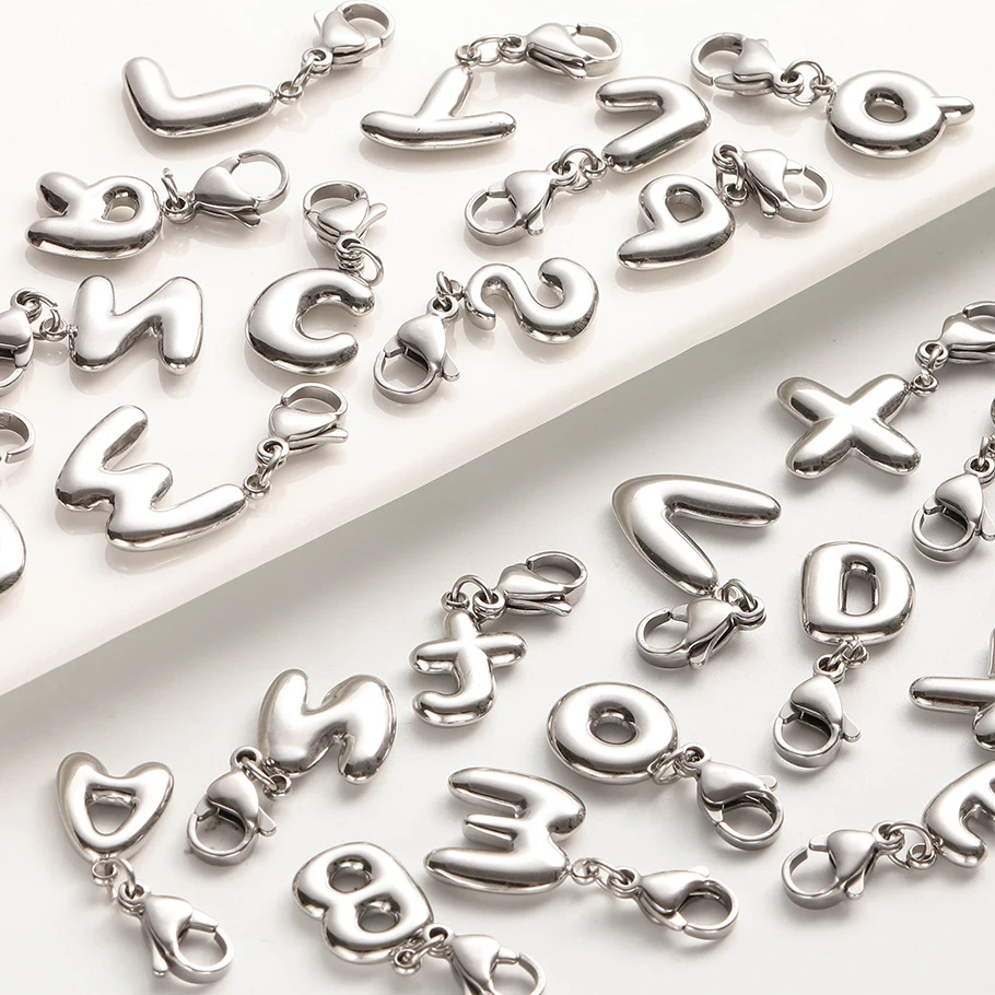6Pcs Stainless Steel Trendy Initial Words A-Z Charms Accessories Cute Letters 26 Alphabet Bubble Balloon Pendant Jewelry Bijoux