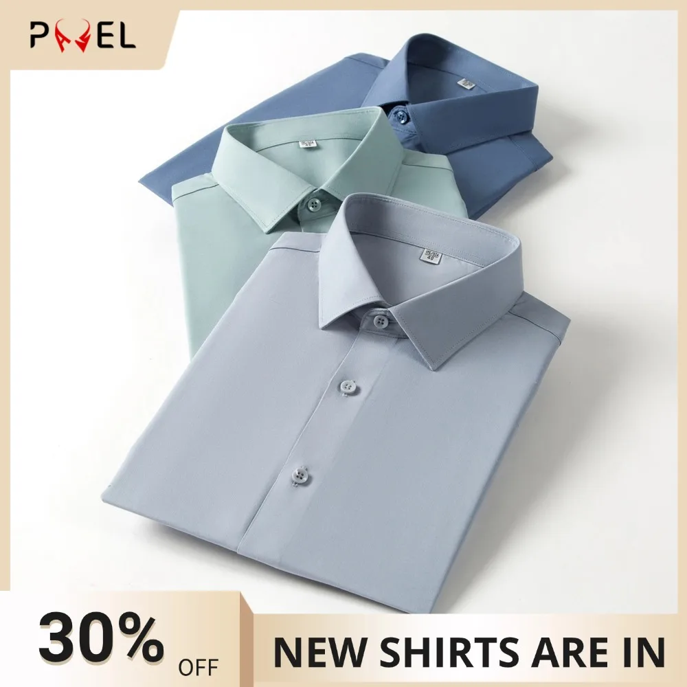 

Long-Sleeved Silk-Like Shirt for Men - Sleek Stretch Iron-Free Wrinkle-Resistant, Breathable All-Season, Weekend Casual Wear