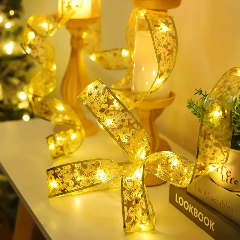 Christmas Decoration LED Ribbon Fairy Light 5CM Width Ribbon Christmas Tree Ornaments for DIY Bows Light String Navidad New Year