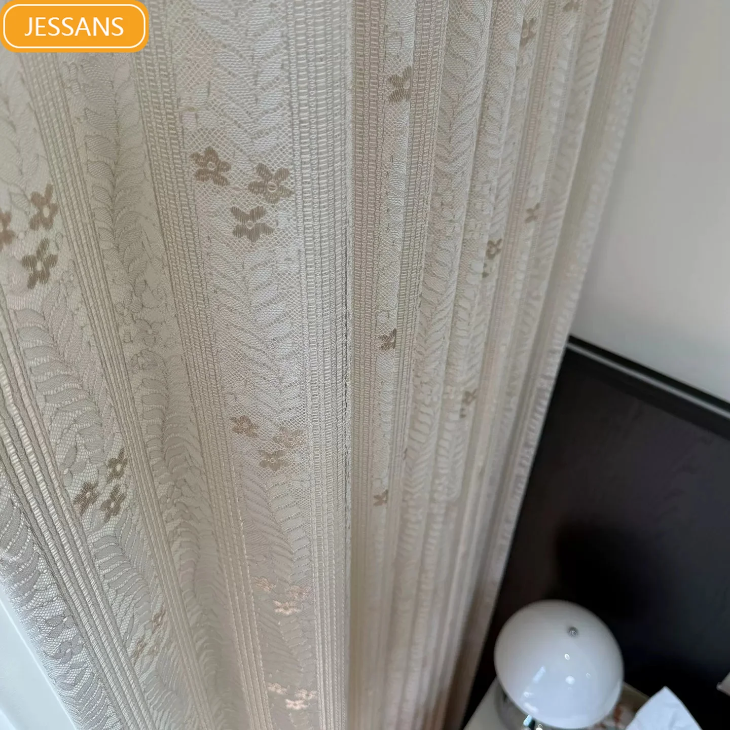 Jacquard Wheat Ear Cream Lace Window Screen Curtains for Living Room Bedroom French Window Window Customized Finished Balcony