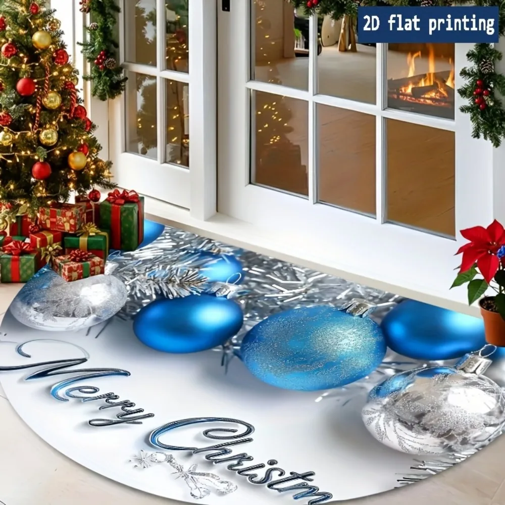 Semicircle Doormat Christmas Moose Pattern NonSlip Felt Rug Cute Festive Entrance Floor Mat Indoor Holiday Welcome Carpet Decor