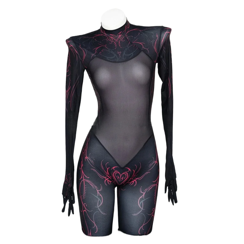 Sexy Succubus Jumpsuit Uniform Cosplay Kostüm Damen Hollow Retro Bodysuit Nachtwäsche Kleiner Teufel Outfits Rollenspiel Unterwäsche