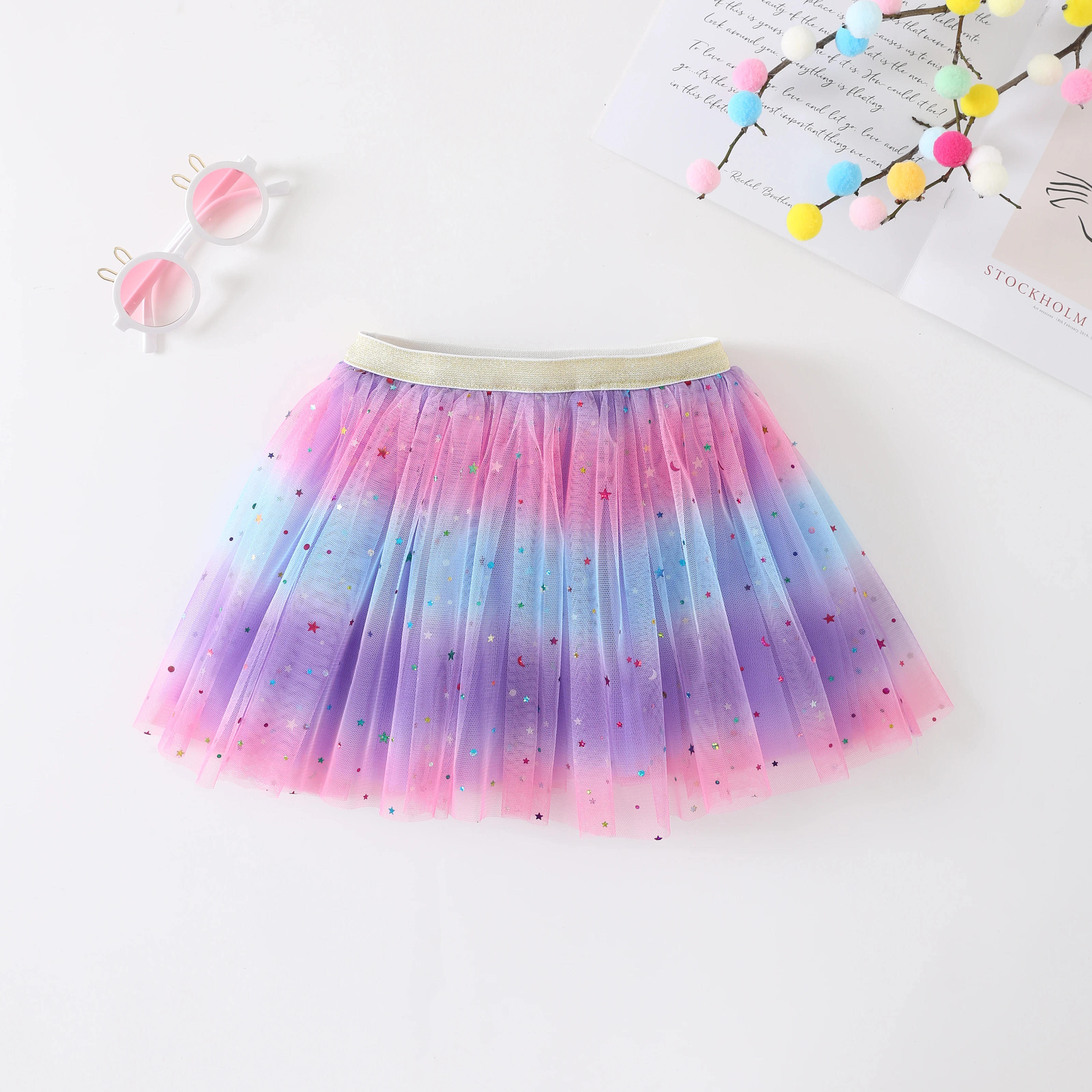 Princess Infant Baby Girls Multi-layer Skirt Short Yarn Tutu Fluffy Skirt Elastic Waist Rainbow Assorted Color A-line Skirts
