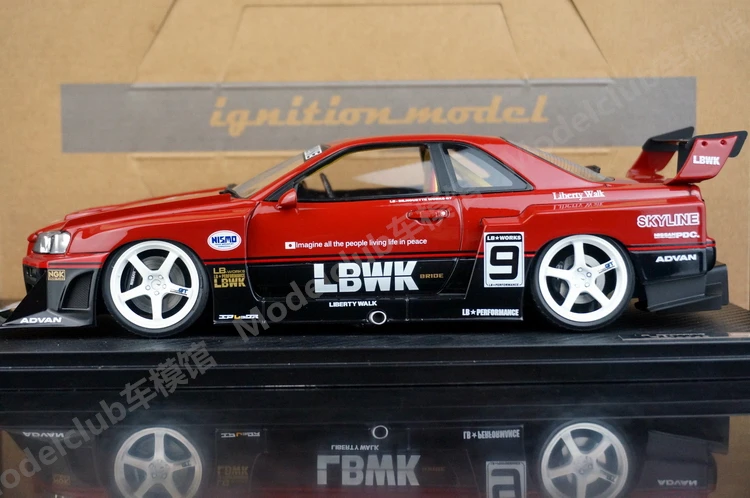 IG 1:18 ER34 GTR LB #9 JDM Simulation Limited Edition Resin Metal Static Car Model Toy Gift