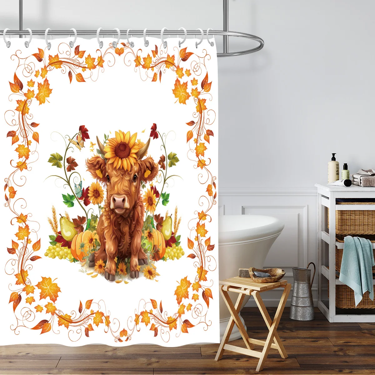 

1 шт., водонепроницаемая подвесная занавеска для душа с цветочным принтом горной коровы и 12 крючками, несколько размеров, можно стирать в машине