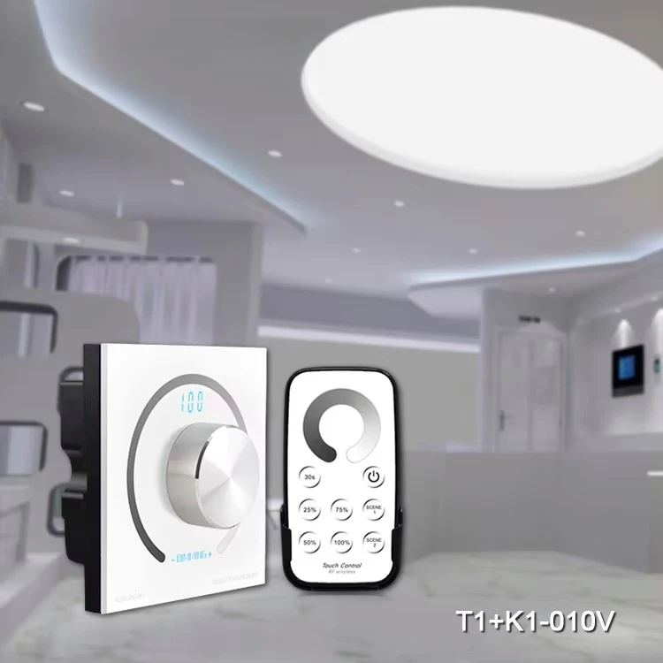 T1+K1 0‑10V Single Color LED Dimmer Switch, Rotary Remote Light Controller 0-10V Dimming Driver for LED Strip Lighting