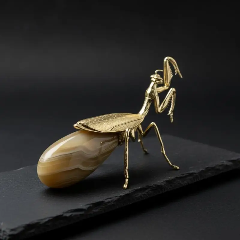 1PCS Chinese Style Golden Mantis Tea Pet Metal Insect Ornament Exquisite Desktop Decor Study Collection