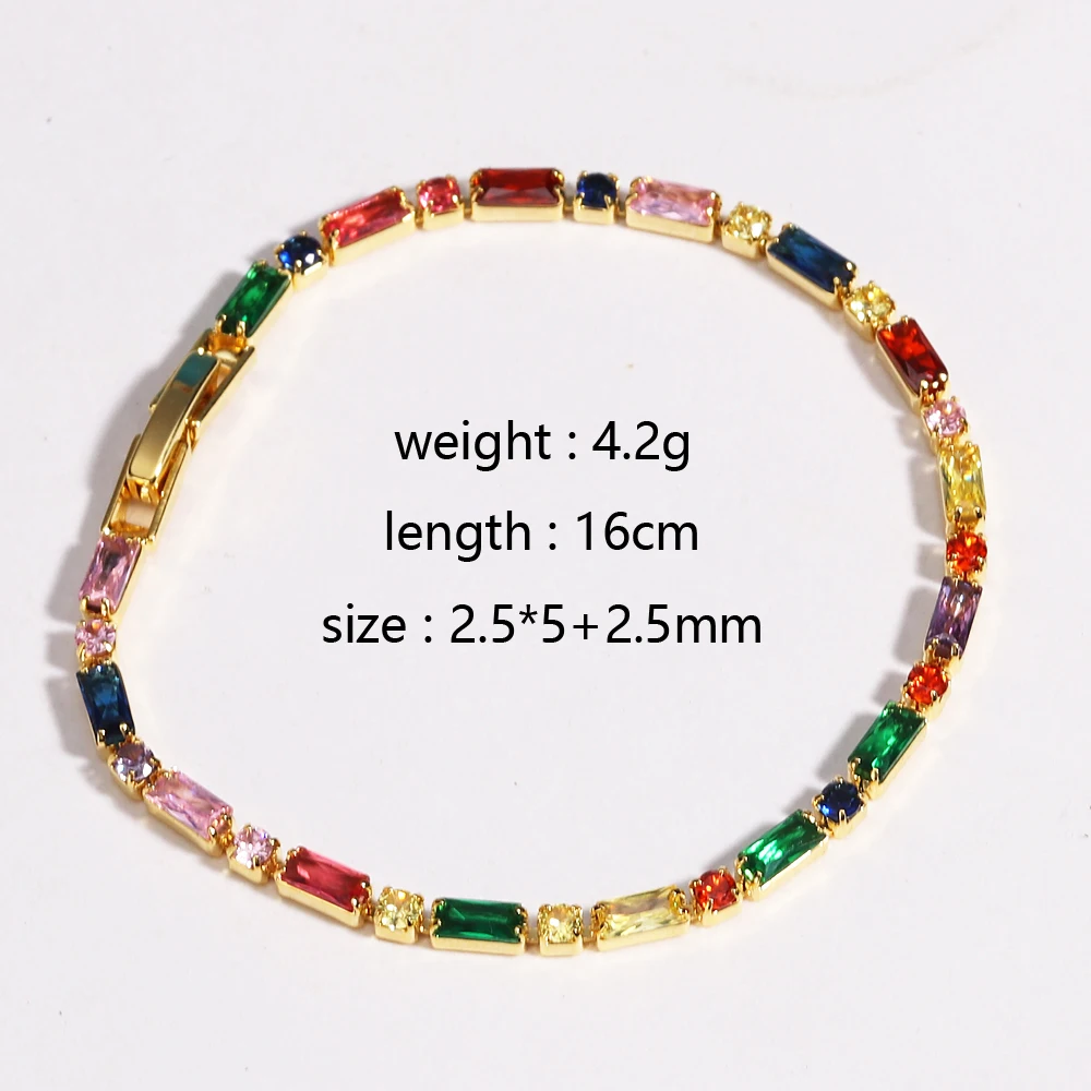 18K vergoldet neue Regenbogen CZ Tennis Armbänder für Frauen Armreif bunte Zirkonia Femme Braut Hochzeit Schmuck Geschenk – Detail 9