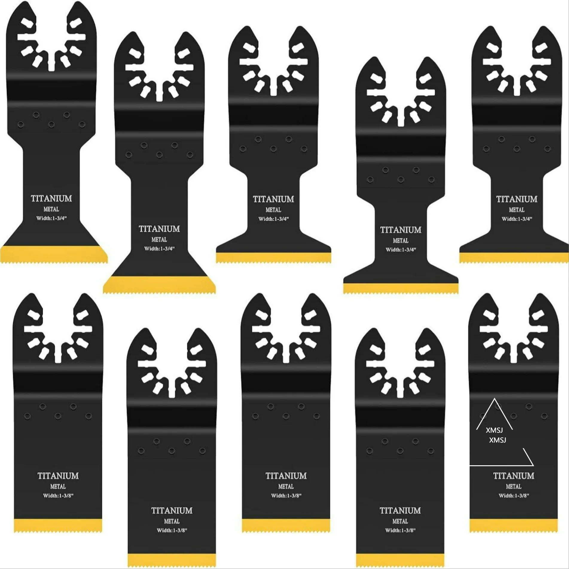 

10-Piece Oscillating Saw Blade Set with Titanium Coated Dual Metal Universal Multi-Purpose Saw Blades for Quick Release Wood and