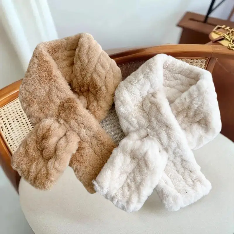 Neue Nachahmung Rex Kaninchen Fell Kreuz Schal Winddicht Coldproof Hals Kragen Dick Warm Halten Gestrickte Halstuch Frauen