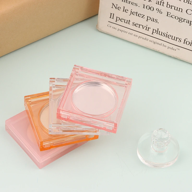 Kwadratowe pudełko na perfumy w kremie róż do policzków rozświetlacz korektor pusta obudowa z aluminiową płytką plastikowy pojemnik na kosmetyki przezroczysta kosmetyczka