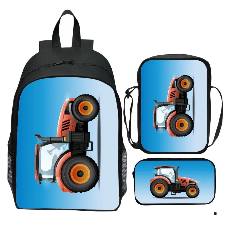 Printed tractor backpack three piece set cartoon elementary school backpack small shoulder bag pencil case