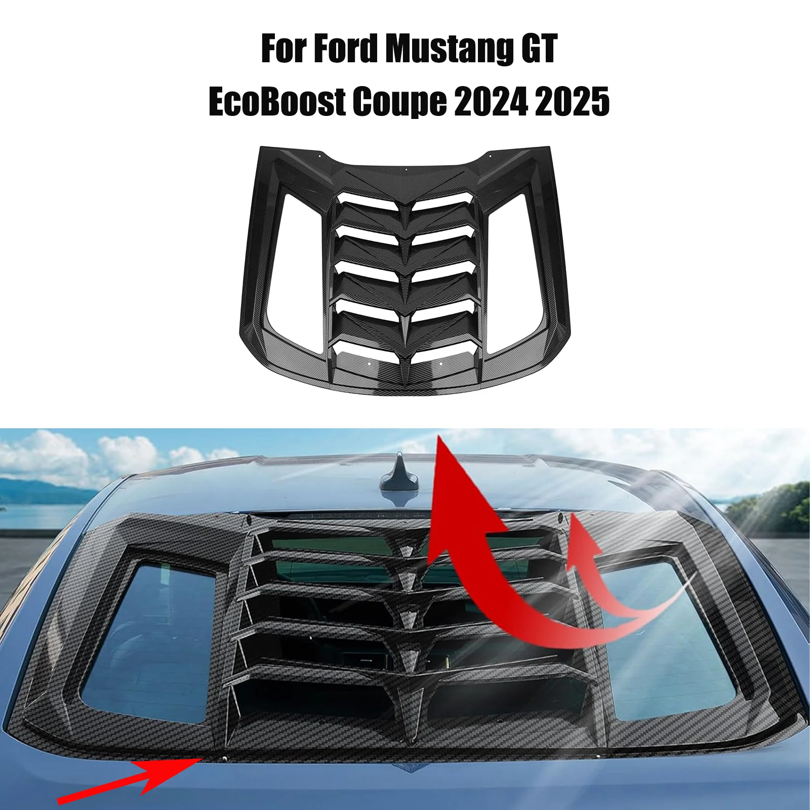 

Rear Window Louvers Windshield Scoops Grill Shutter For Ford Mustang GT EcoBoost Coupe 2024 2025 Carbon Fiber Matte Glossy Black