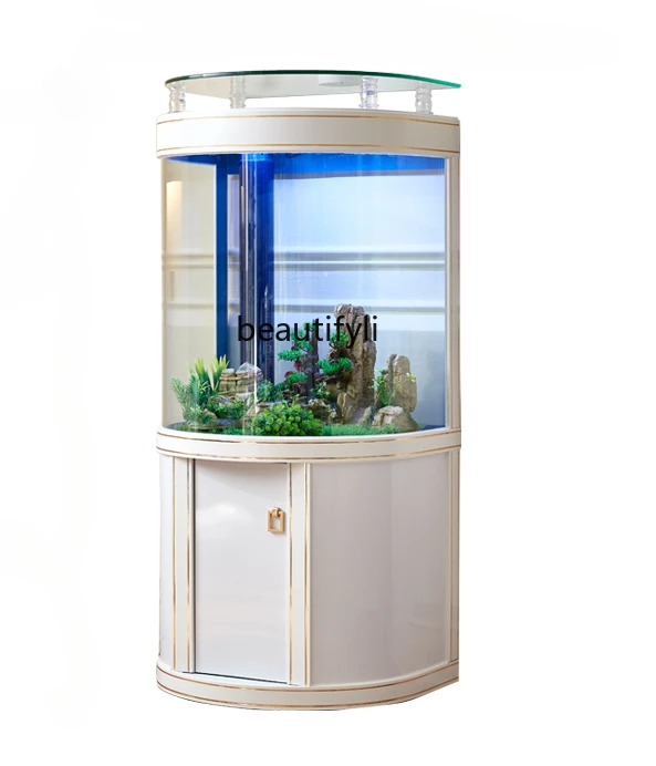 Light Luxury Fish Tank Living Room Home Family TV Cabinet Side Semicircle Bottom Filter Glass Aquarium Ecology