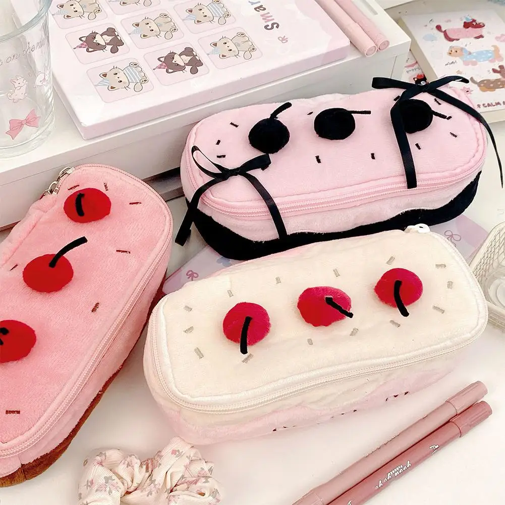Cute 3D Cake Pencil Case Large Capacity Pen Bag Multifunction Stationery Bag Soft Plush Pen Case Zipper Storage Pouch for Girls view 3