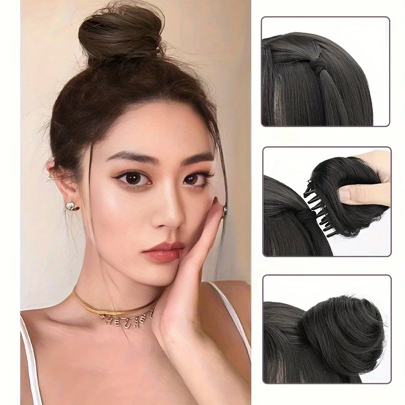 WIGSIN Synthetic Short Curly Chignon Bun Hair Extension Claw Clip in Hair Black Brown Cute Girl Messy Hairpiece for Women