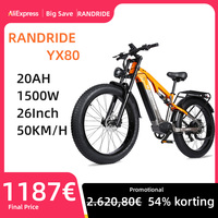 RANDRIDE YX80 Electric Bike, 1500W Brushless Motor, 48V 20Ah Battery, 26x4.0'' CST Fat Tire Ebike, 50km/h Speed,Hydraulic Brake