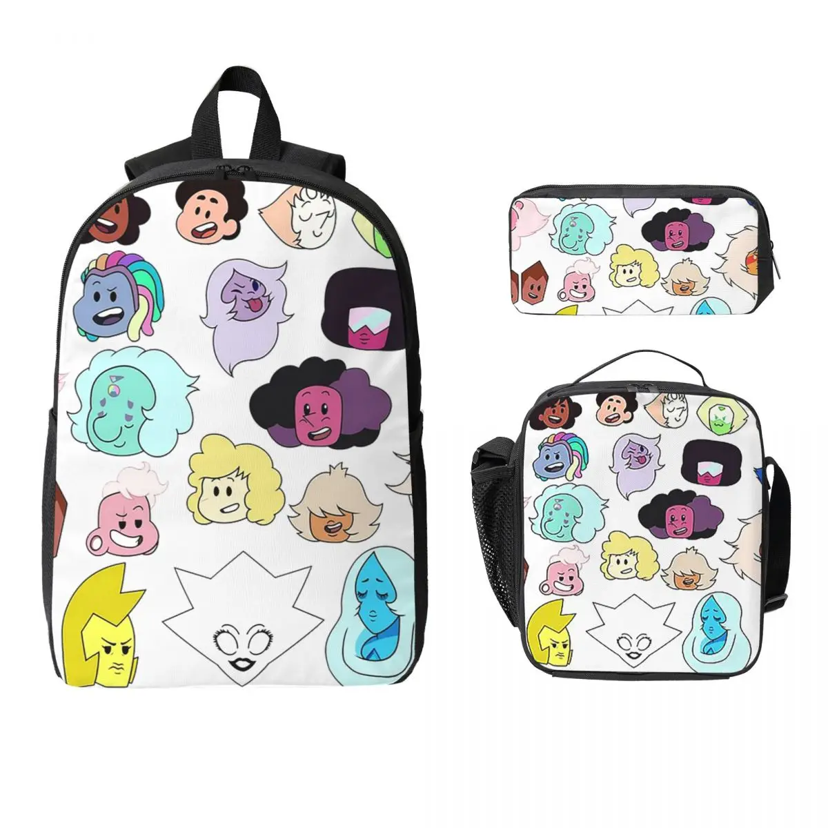 

Рюкзак Steven Universe Heads, студенческая сумка для книг для мальчиков и девочек, школьная сумка, сумки на плечо для ноутбука, изолированная сумка для обеда 3 шт., пенал