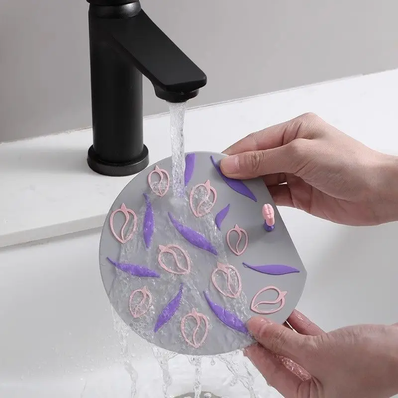 Fresh Flower Floor Drain Deodorizer, Bathroom Insect Proof Cover, Deodorizing Silicone Pad, Sewer Small Plant Floor Mat Bathroom