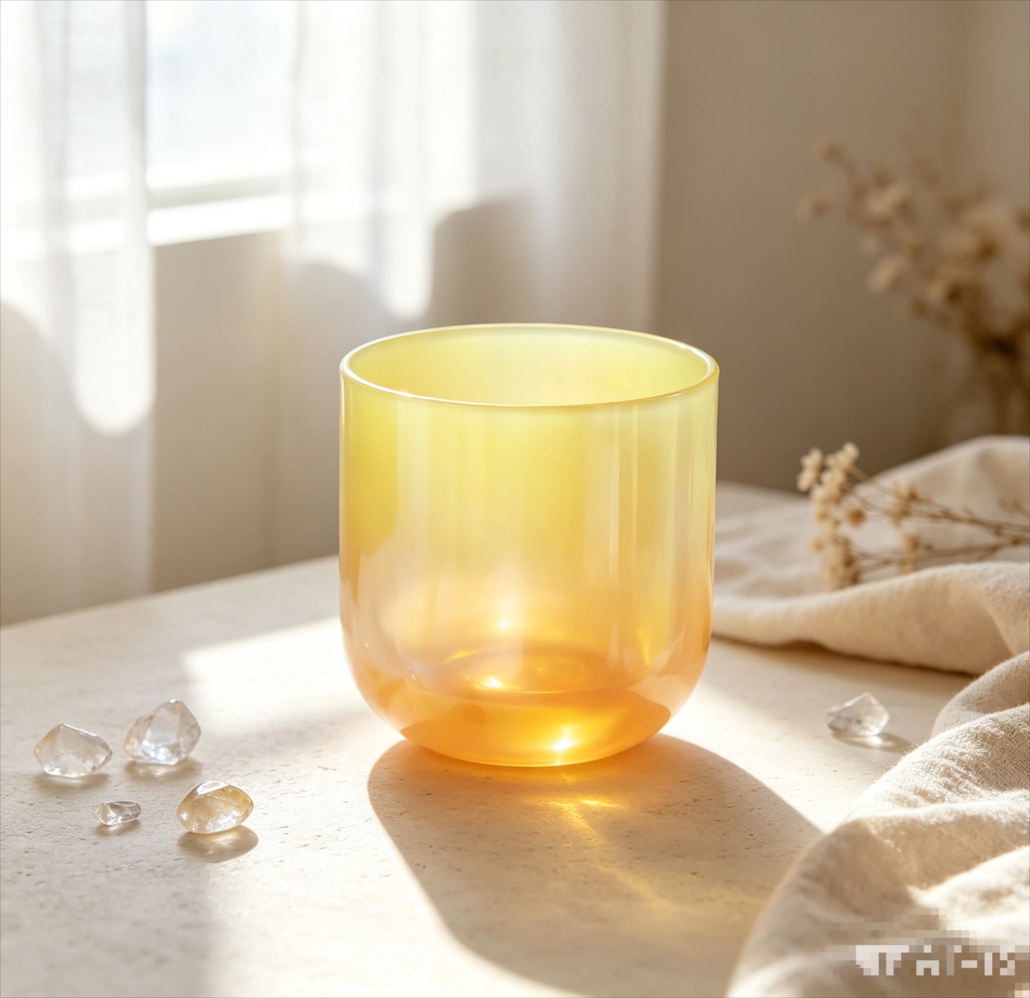 YUN QI QING YIN Yellow Alchemy Clear Quartz Singing Bowl 6 Inch Dream Color Chakra Healing Sound Bath Instrument Complete With Suede Striker Mallet & Silicone Ring