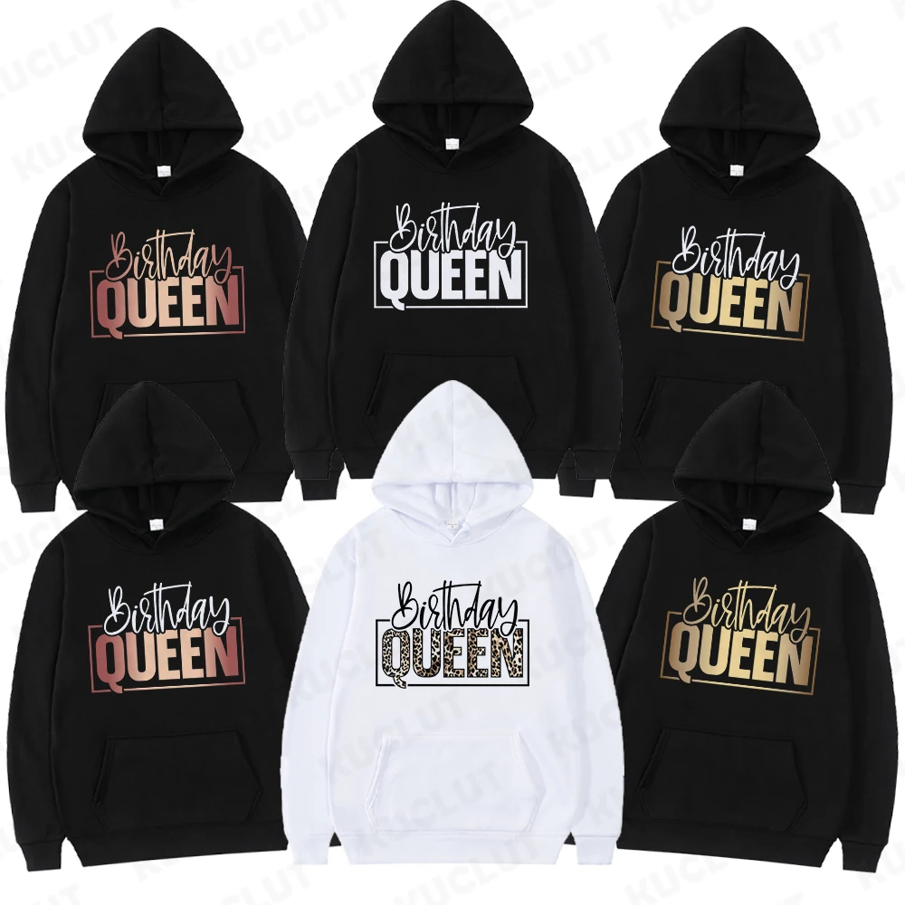 Hoodies Women Autumn Winter Casual Pullover Hooded Sweatshirts Birthday Queen Leopard Printed Fashion Tracksuit Tops Streetwear